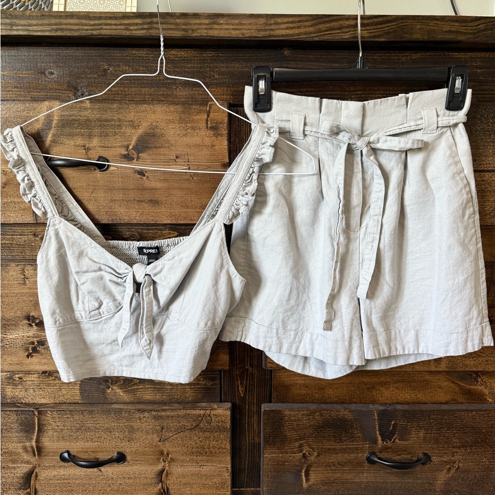 Light Gray Crop Top and Shorts Set